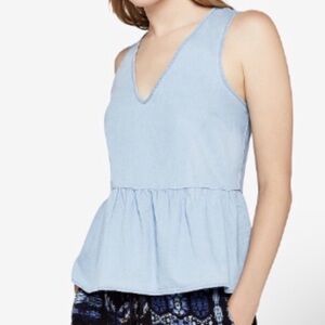 BCBGeneration Light Chambray V-neck Sleeveless Flounce Hem Top Blouse
